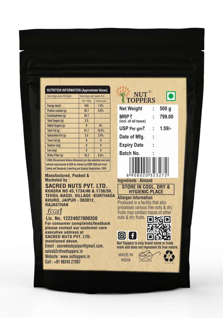 Nut Toppers Blanched Almond Flour 500 Gm | Keto Friendly & Gluten Free Almond Meal - Indya