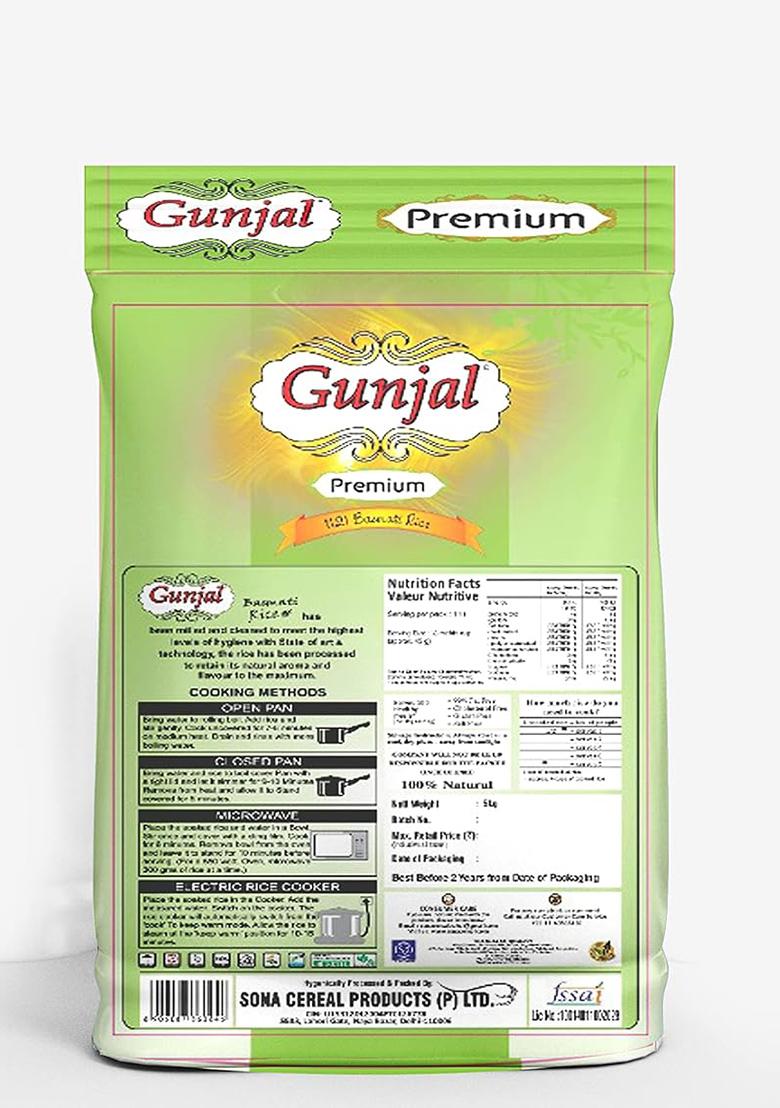 Gunjal Premium Basmati Rice 5Kg, Perfectly Aged Grain, Rich Aroma, Quality Basmati Rice For Biryani