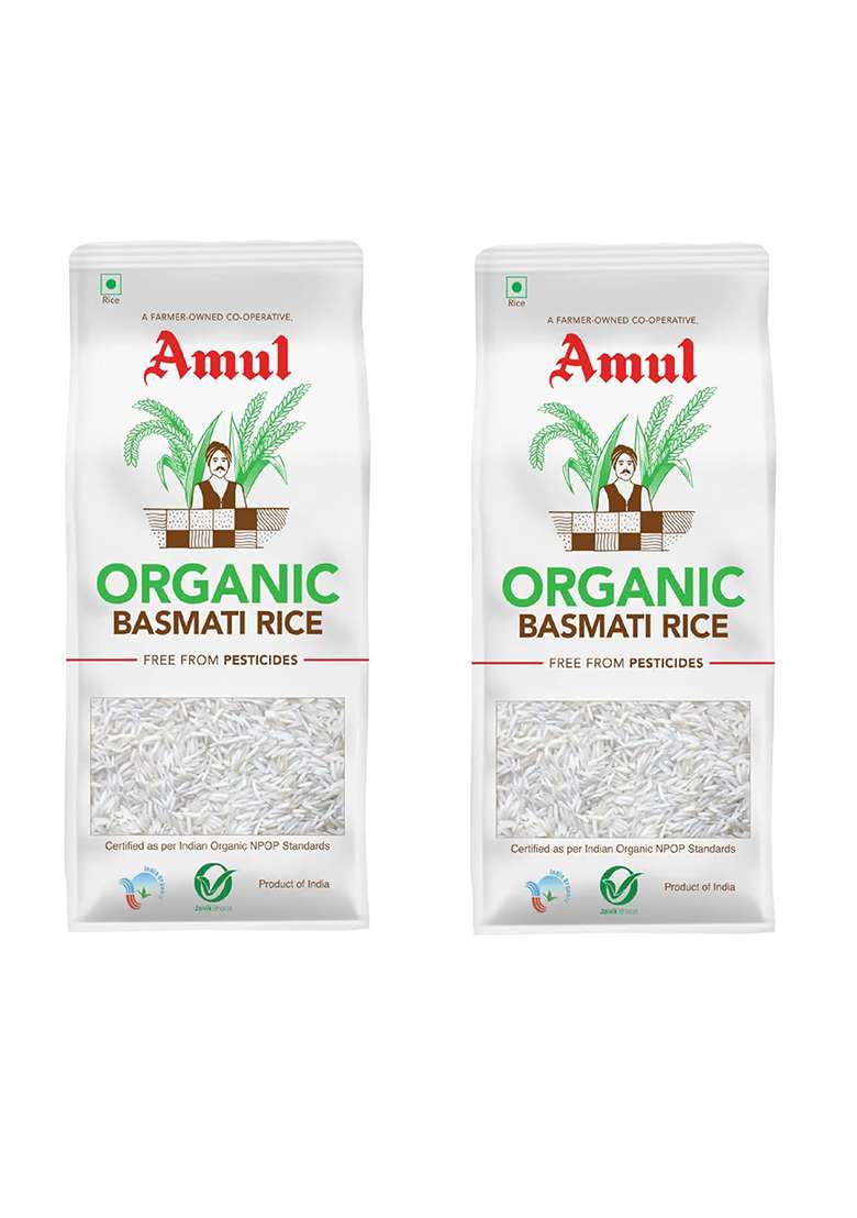 Amul Organic Basmati Rice Pouch 1Kg | Fluffy Long Grains | Perfect For Pulao, Biryani And Fried Rice | For Everyday Consumption - Indya
