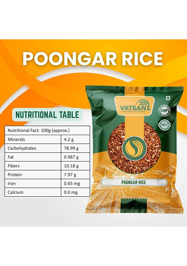 Vatsan Poongar Rice 1Kg – Traditional South Indian Red Rice | Natural Unpolished Whole Grain | Iron-Rich Gluten-Free Heritage Rice | Ideal For Women’S Health, Diabetic & Daily Diets - Indya