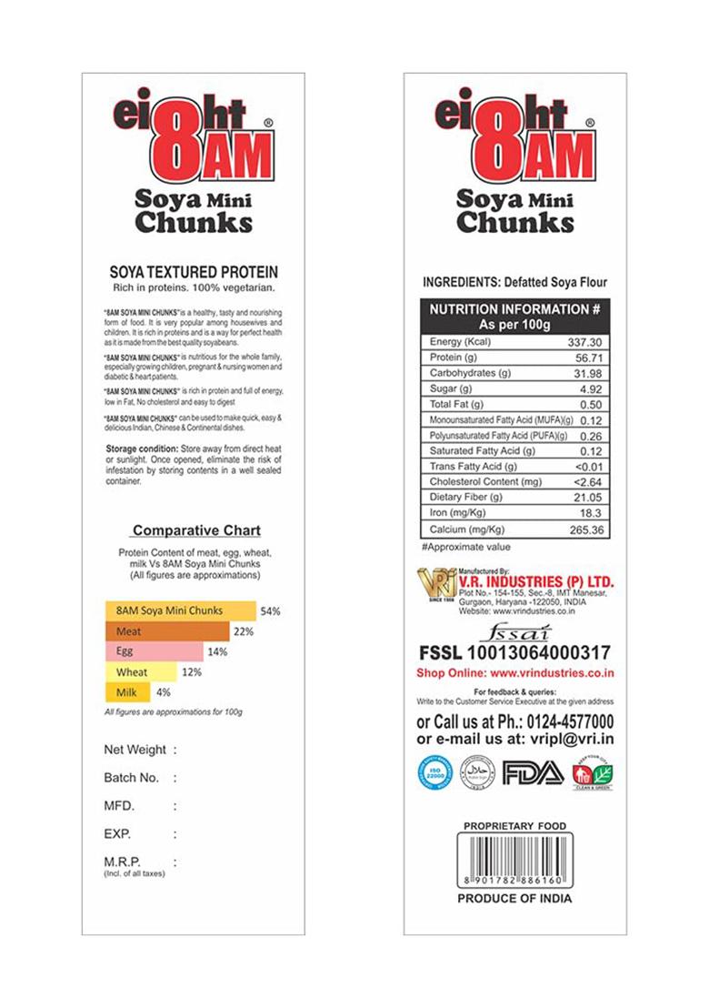 8Am Soya Mini Chunks, Soyabean High Protein, Pure Vegetarian, 200G(Pack Of 4)