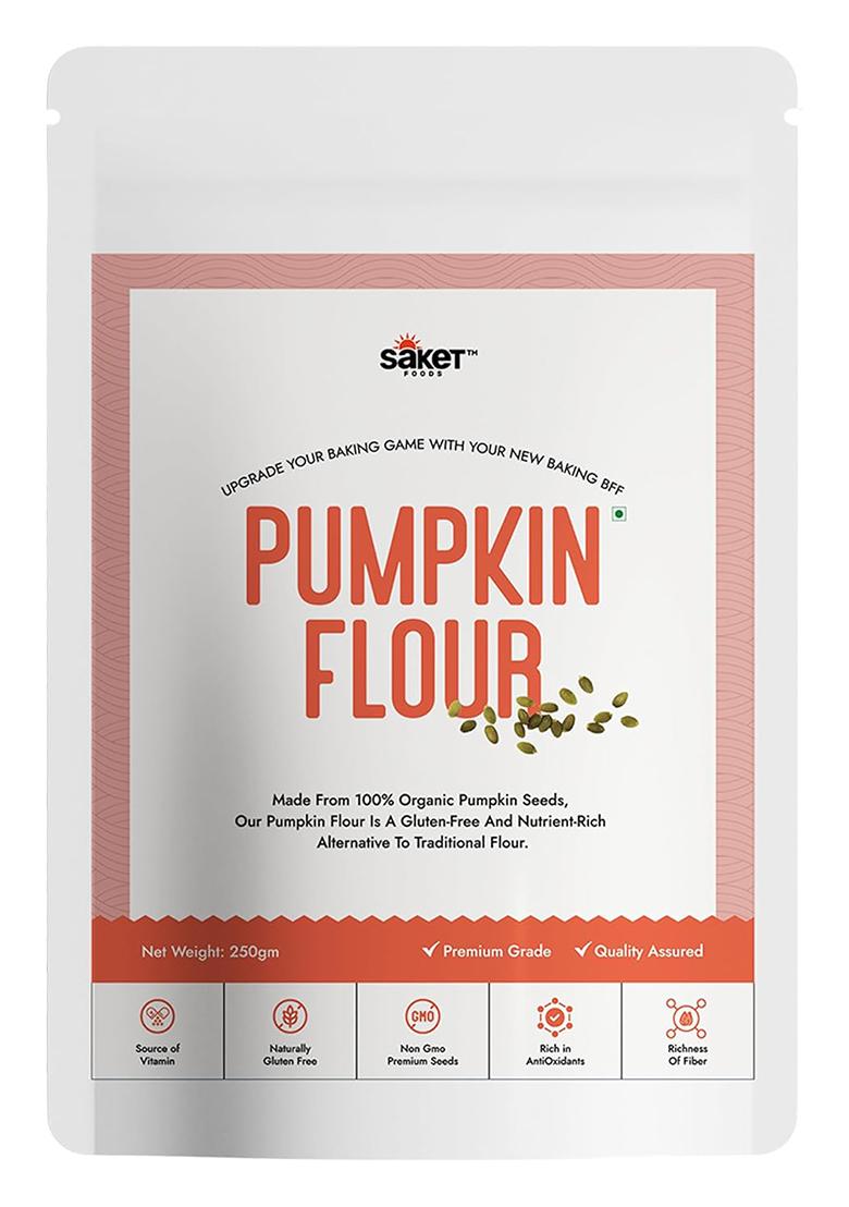 Saket Foods Pumpkin Seeds Flour| Pure And Organic Pumpkin Seeds| Gluten Free|Nutrient Rich| Pumpkin Seeds Powder| Ideal For Making- Kheer, Ice-Cram, Macrons, Cakes, Puddings| 250 Gram