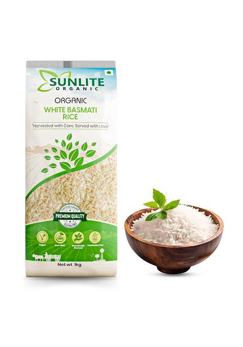 Sunlite Organic White Basmati Rice 1 Kg I 100% Vegan, Traditional Basmati Rice With Natural Aroma I Certified Organic Rice I Non-Gmo, Pesticide And Chemical Free I Source Of Protein (Pack Of 1)