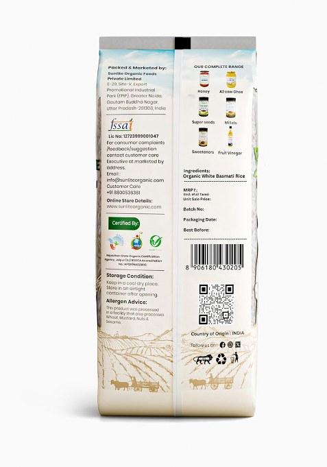 Sunlite Organic White Basmati Rice 1 Kg I 100% Vegan, Traditional Basmati Rice With Natural Aroma I Certified Organic Rice I Non-Gmo, Pesticide And Chemical Free I Source Of Protein (Pack Of 1)