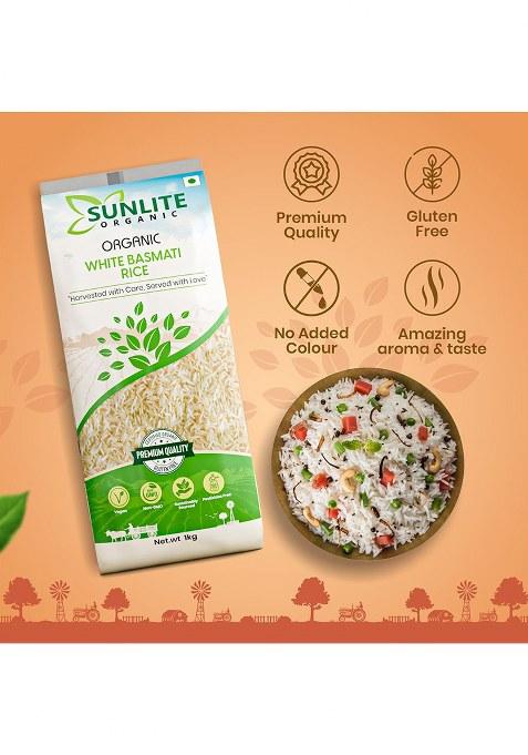 Sunlite Organic White Basmati Rice 1 Kg I 100% Vegan, Traditional Basmati Rice With Natural Aroma I Certified Organic Rice I Non-Gmo, Pesticide And Chemical Free I Source Of Protein (Pack Of 1)