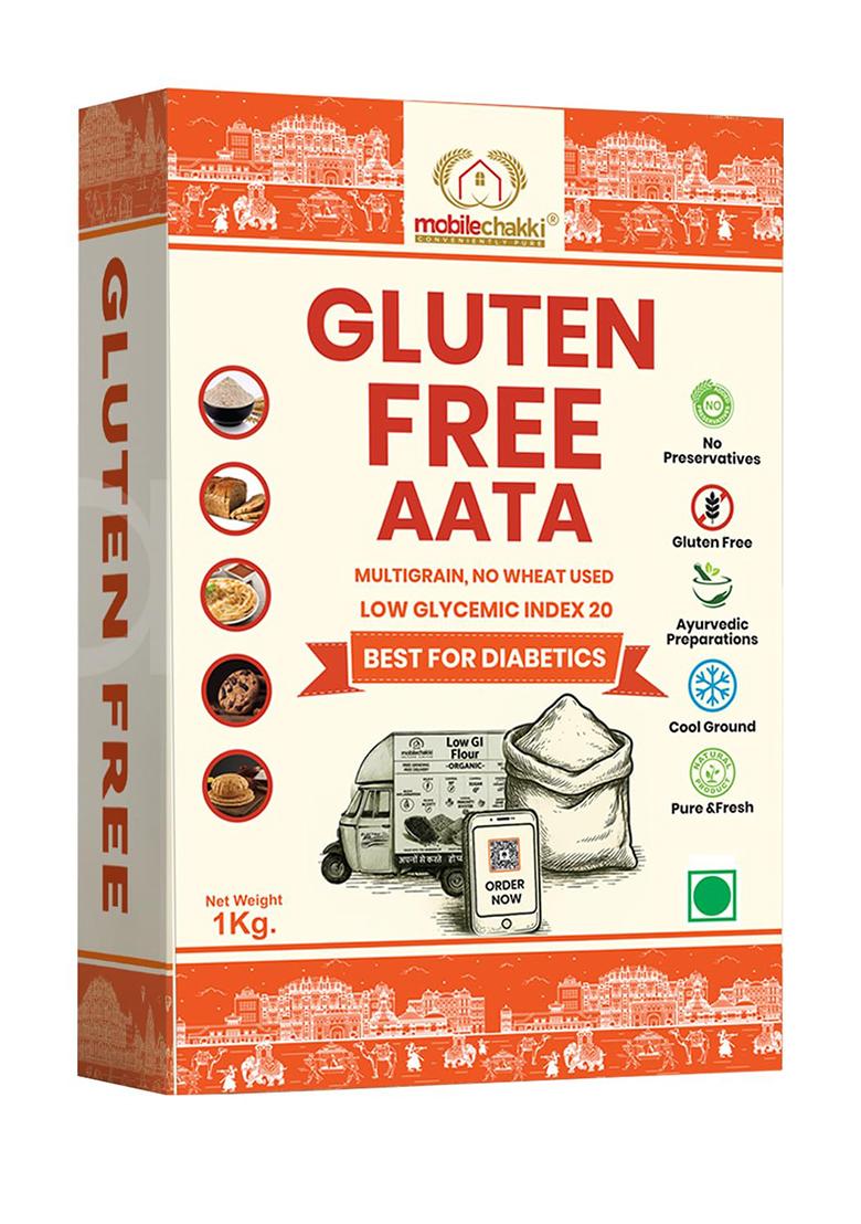 Mobilechakki Gluten Free Flour Atta 1Kg | Multigrain Wheat Free Atta | Low Glycemic Index-20 Atta | Best Atta For Diabetics | Certified Wheat Free Flour | Chapatti Flour 1000G | Celiac, 0 Gluten, High Fiber & Protein (1Kg Pack Of-1)