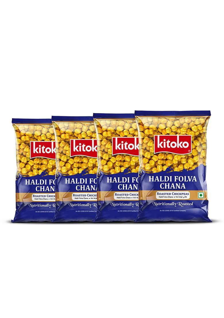 Kitoko Foods Roasted Haldi Chana Salted (800Gm), Desi Chickpeas Without Skin, Bhuna Chana Namkeen Snacks, Organic Daria, Healthy & Gluten-Free Turmeric Chana (200Gm Pack Of 4) - Indya
