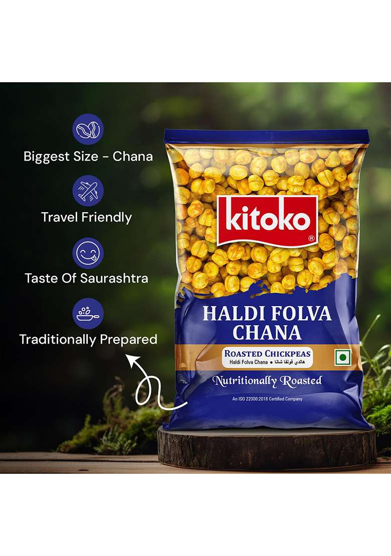 Kitoko Foods Roasted Haldi Chana Salted (800Gm), Desi Chickpeas Without Skin, Bhuna Chana Namkeen Snacks, Organic Daria, Healthy & Gluten-Free Turmeric Chana (200Gm Pack Of 4) - Indya