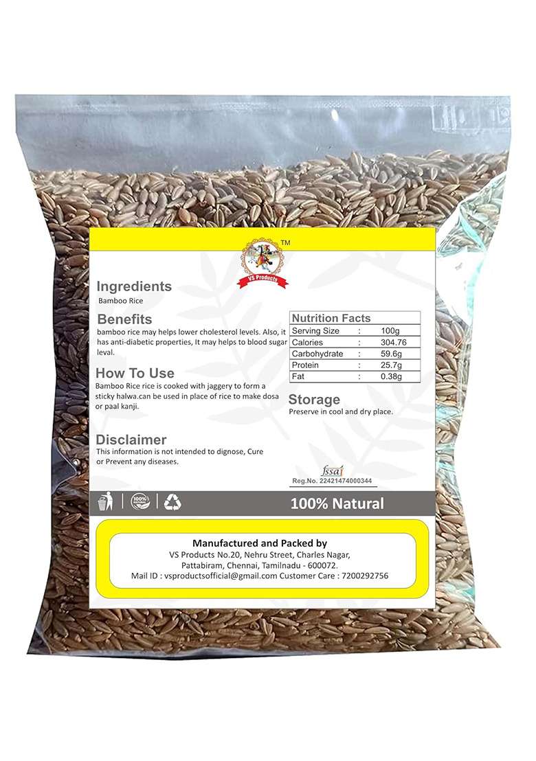 Vs Products Bamboo Rice, 1Kg, Mulayari, Moongil Arisi, Moongil Rice, Mulayarisi, Rich In Nutrients And Fiber, Bamboo Chawal, Bamboo Arisi, 1Kg - Indya