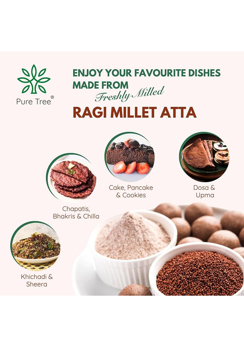 Pure Tree Certified Organic Freshly Milled Ragi Flour Finger Millet | 1.8 Kg / 1800 G | Finger Millet | Nachni | Nagli | Ragi Millet Gluten-Free | Bavto | Red Finger Millet | Ragi Whole Grain
