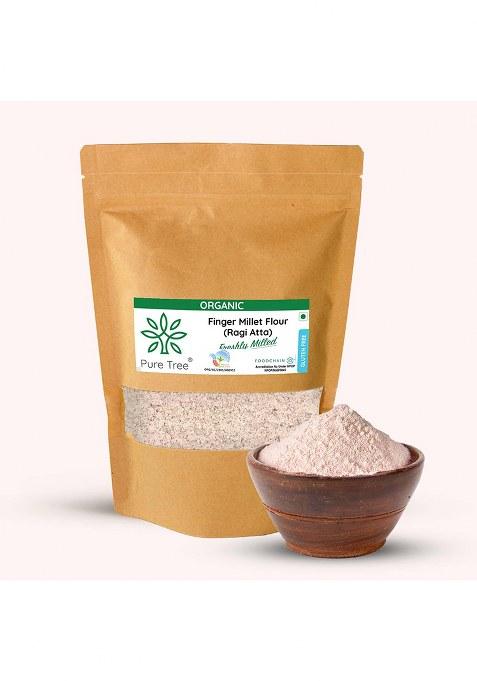 Pure Tree Certified Organic Freshly Milled Ragi Flour Finger Millet | 1.8 Kg / 1800 G | Finger Millet | Nachni | Nagli | Ragi Millet Gluten-Free | Bavto | Red Finger Millet | Ragi Whole Grain