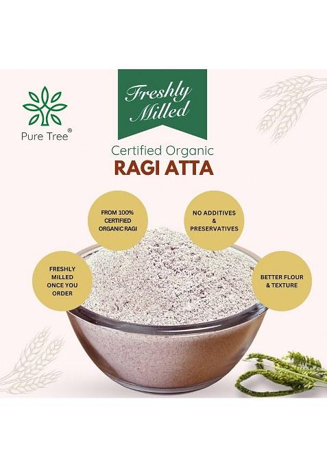 Pure Tree Certified Organic Freshly Milled Ragi Flour Finger Millet | 1.8 Kg / 1800 G | Finger Millet | Nachni | Nagli | Ragi Millet Gluten-Free | Bavto | Red Finger Millet | Ragi Whole Grain