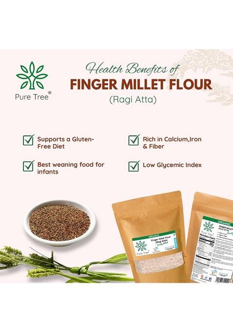 Pure Tree Certified Organic Freshly Milled Ragi Flour Finger Millet | 1.8 Kg / 1800 G | Finger Millet | Nachni | Nagli | Ragi Millet Gluten-Free | Bavto | Red Finger Millet | Ragi Whole Grain