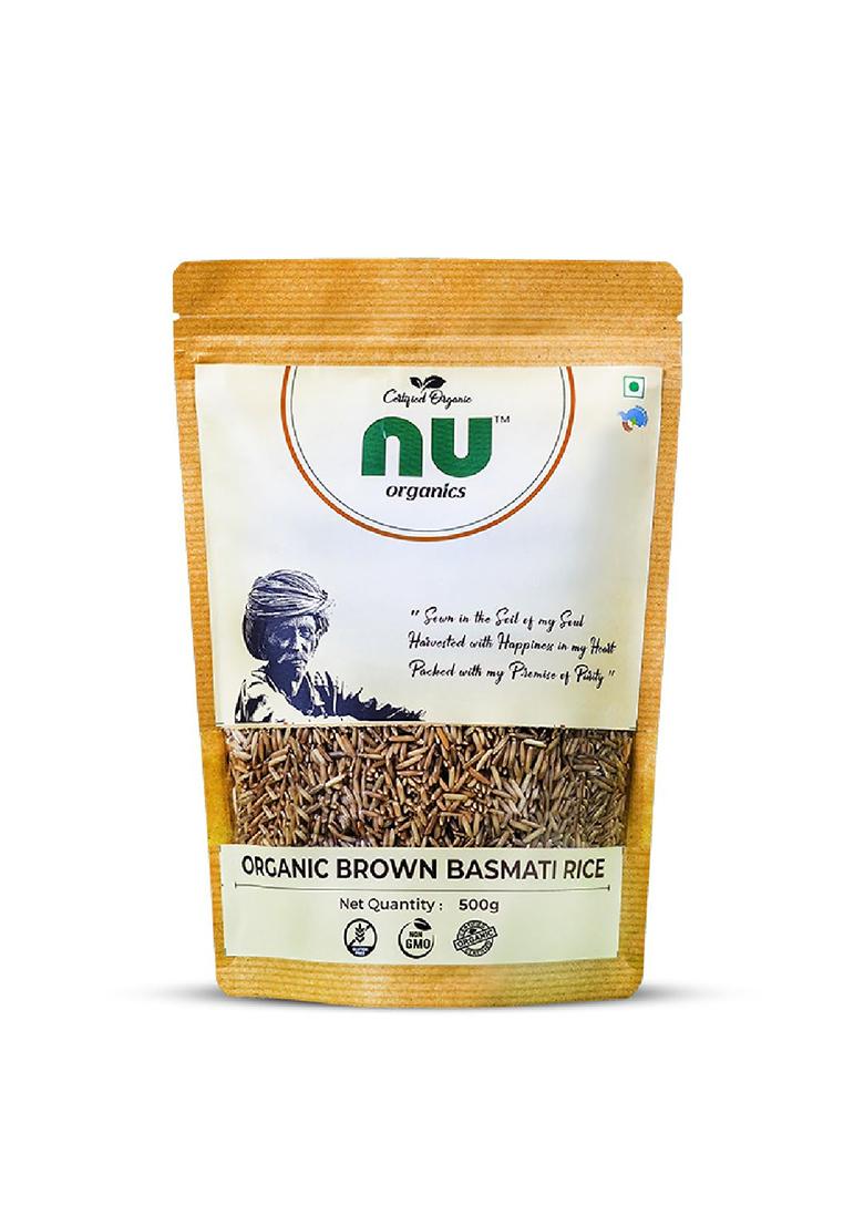 Nu Organic Unpolished Basmati Brown Rice 500G | 100% Organic & Gluten-Free | High In Dietary Fiber | Pesticide & Chemical-Free | Heart-Healthy Whole Grain Rice