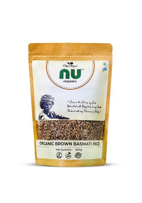Nu Organic Unpolished Basmati Brown Rice 500G | 100% Organic & Gluten-Free | High In Dietary Fiber | Pesticide & Chemical-Free | Heart-Healthy Whole Grain Rice