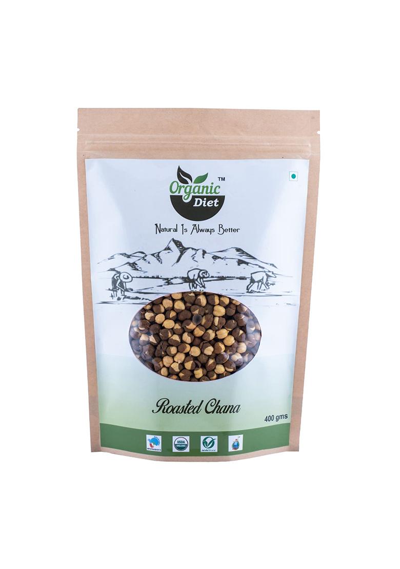 Organic Diet Fresh & Pure Organic Roasted Chana Plain Yellow (Bhuna Chana | Bengal Gram | Garbanzo Beans | Desi Chickpeas) Whole And Unpolished High Protein Nutritious, 400 Gm (Pack Of 1)
