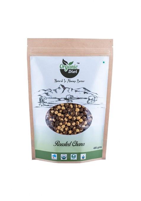 Organic Diet Fresh & Pure Organic Roasted Chana Plain Yellow (Bhuna Chana | Bengal Gram | Garbanzo Beans | Desi Chickpeas) Whole And Unpolished High Protein Nutritious, 400 Gm (Pack Of 1)