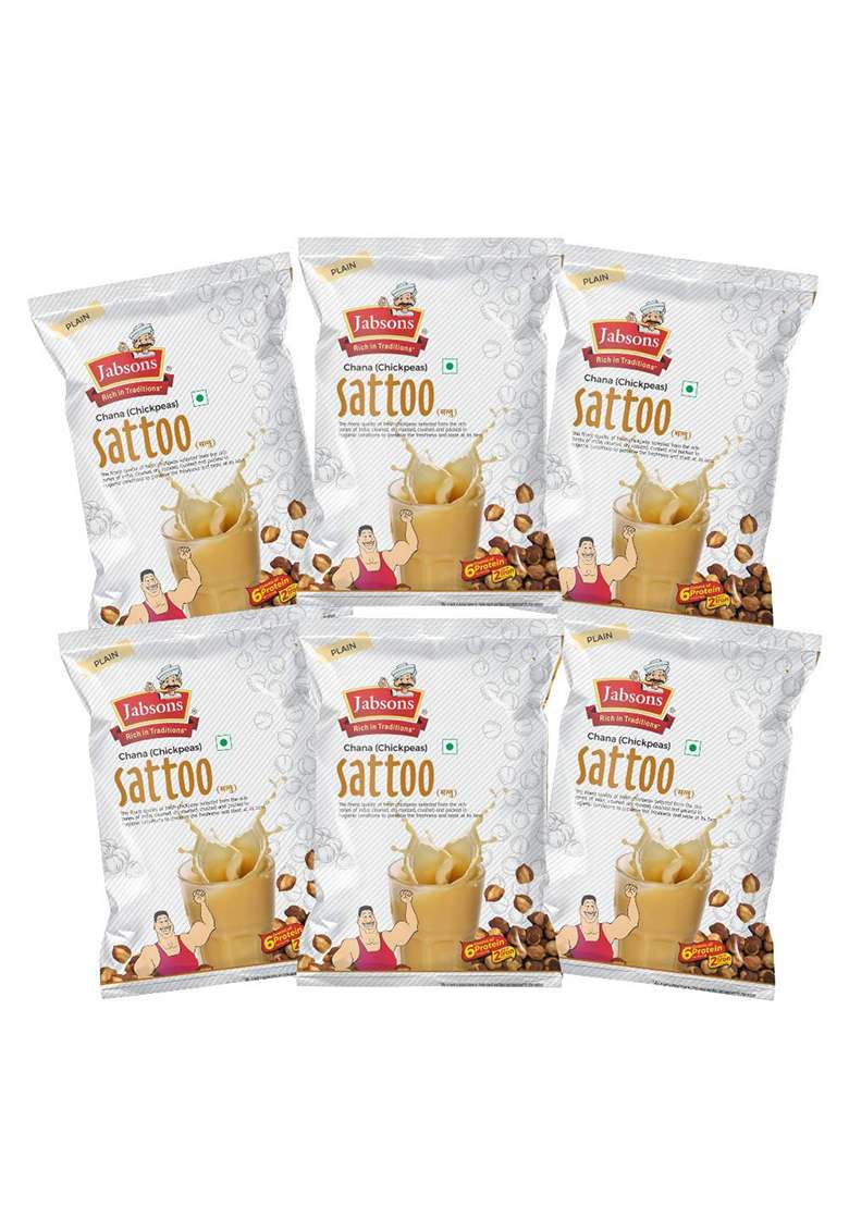 Jabsons Chana Sattoo Plain – 500G (Pack Of 6) | Natural & Gluten Free Chana Sattu | Sattoo Drink Powder I High Fiber - Indya