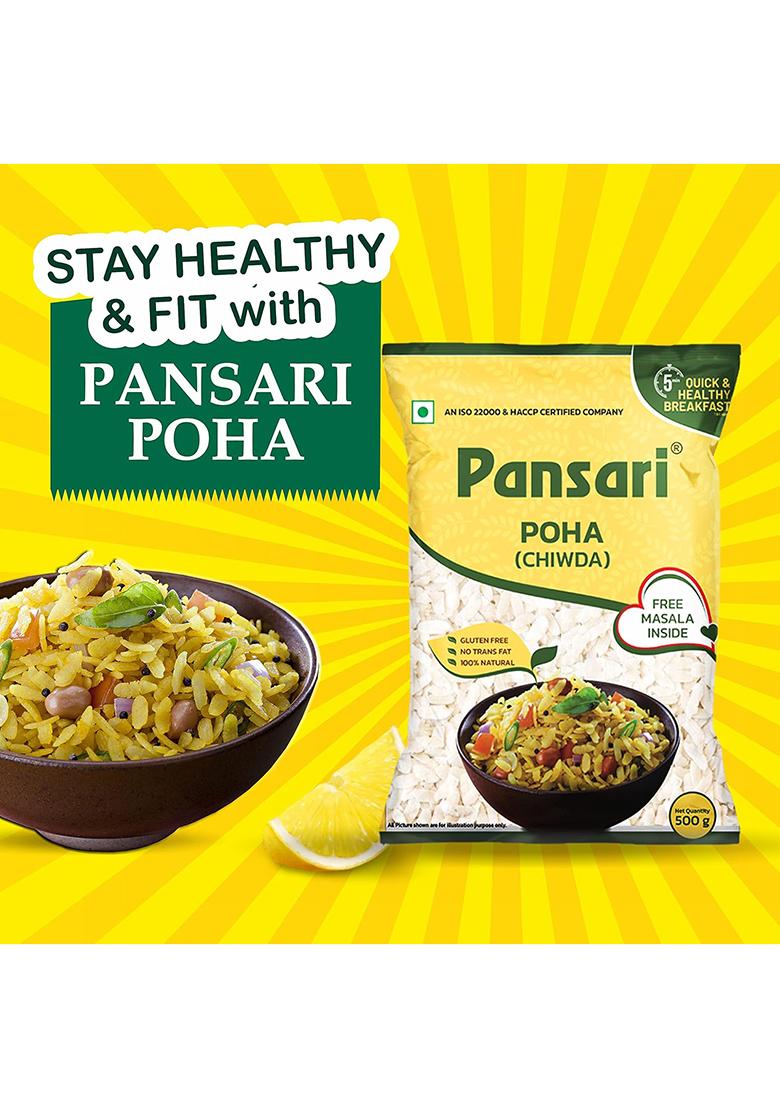 Pansari Thick Poha With Free Poha Masala – Ready To Cook Chiwda | Traditional Indian Breakfast | 500G (Pack Of 1)