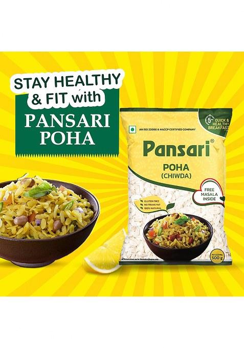 Pansari Thick Poha With Free Poha Masala – Ready To Cook Chiwda | Traditional Indian Breakfast | 500G (Pack Of 1)