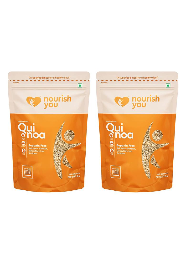 Nourish You Premium White Quinoa | Protein & Fiber Rich Supergrain | Gluten-Free Healthy Superfood | Clean & Nutritious Quinoa Seeds For Cooking, Salads, Bowls & Meal Prep | 500G X 2