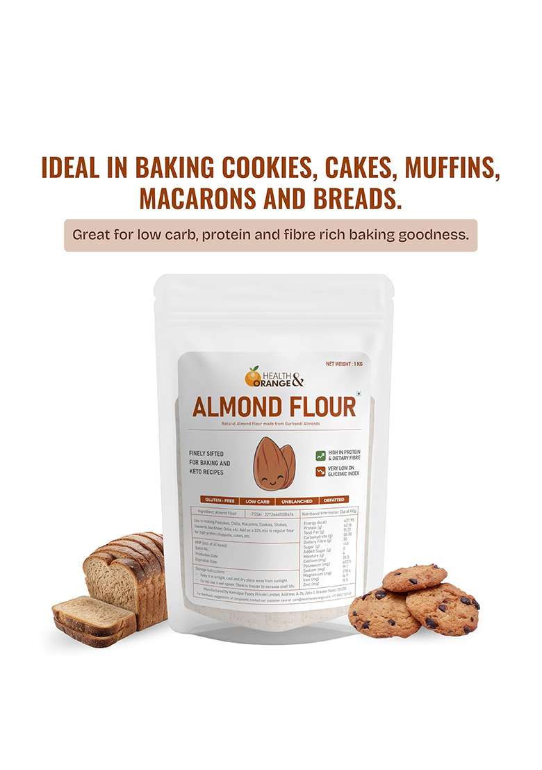 H&O Gurbandi Almond Flour - 1 Kg - Defatted - Unblanched - High Protein - Gluten Free - Keto Friendly - Low Carb Baking Flour - Indya