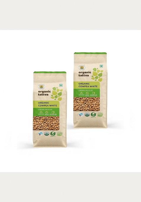 Organic Tattva, Organic Cowpea White 500 Grams | Lobia/Chawli White | Rich In Protein | Naturally Gluten Free | Unpolished Dal | Pesticide And Chemical Free | Pack Of 2