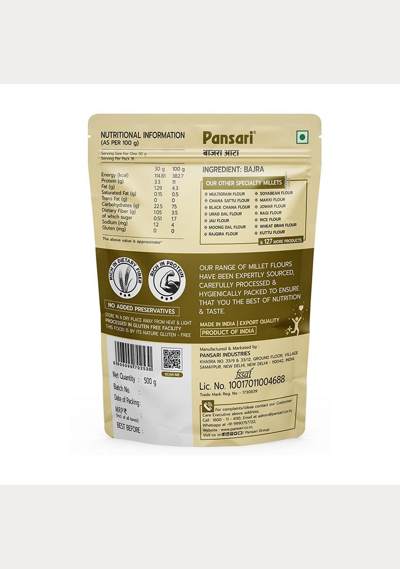 Pansari 100% Natural Bajra/Millet Atta 1-Kg – Gluten-Free, High In Protein, Vitamins, And Iron| Rich In Dietary Fiber, Good For Diabetics, Supports Heart Health