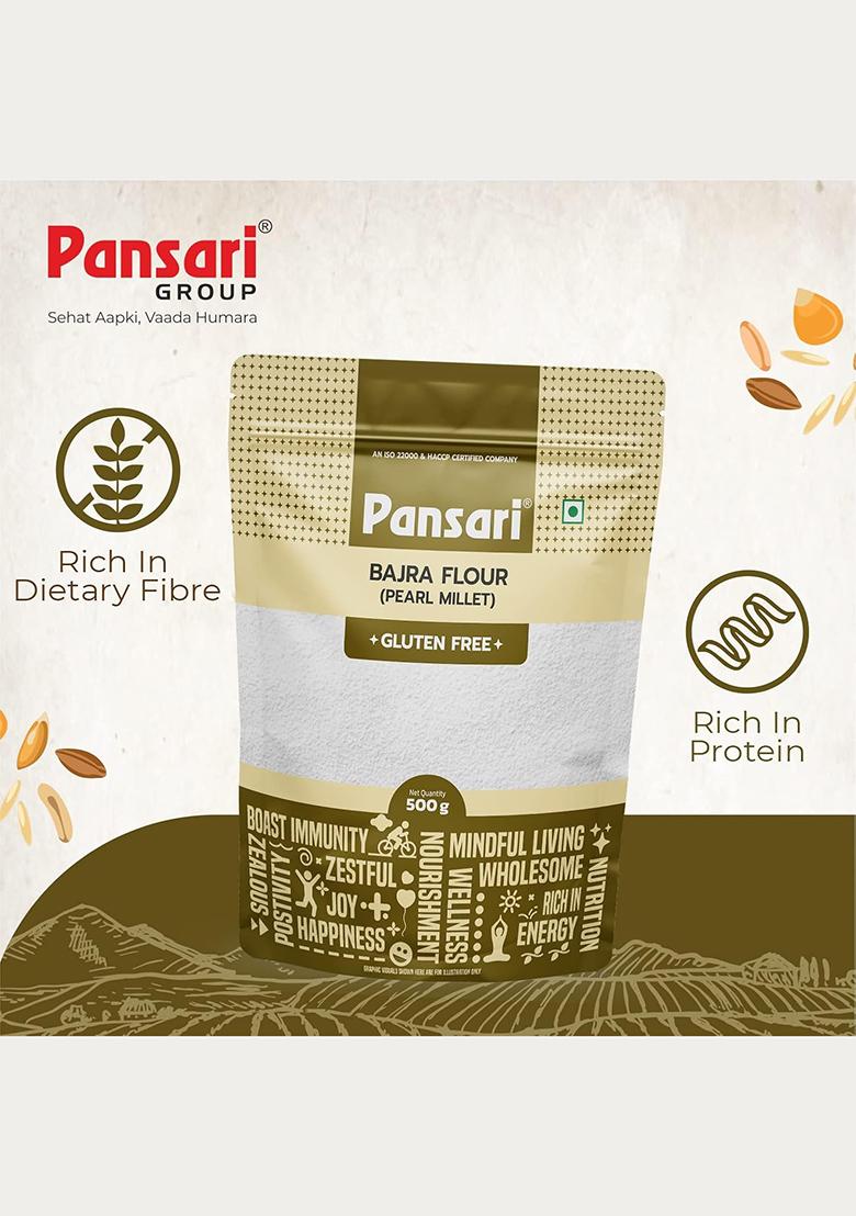 Pansari 100% Natural Bajra/Millet Atta 1-Kg – Gluten-Free, High In Protein, Vitamins, And Iron| Rich In Dietary Fiber, Good For Diabetics, Supports Heart Health