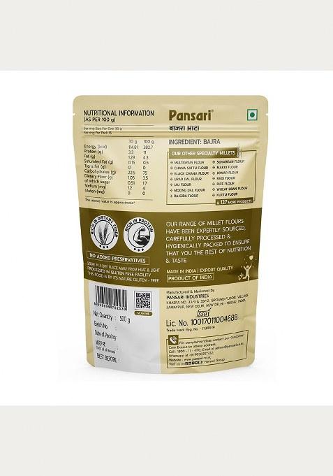 Pansari 100% Natural Bajra/Millet Atta 1-Kg – Gluten-Free, High In Protein, Vitamins, And Iron| Rich In Dietary Fiber, Good For Diabetics, Supports Heart Health