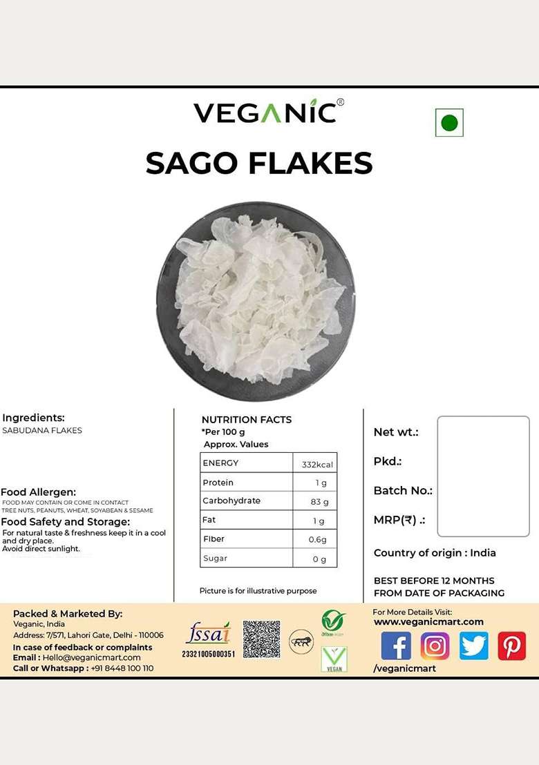 Veganic Sago Flakes | Sabudana Flakes | Healthy Breakfast Food | Sabutdana Chivda | Fast/Falhari/Upwas Foods (900G) - Indya