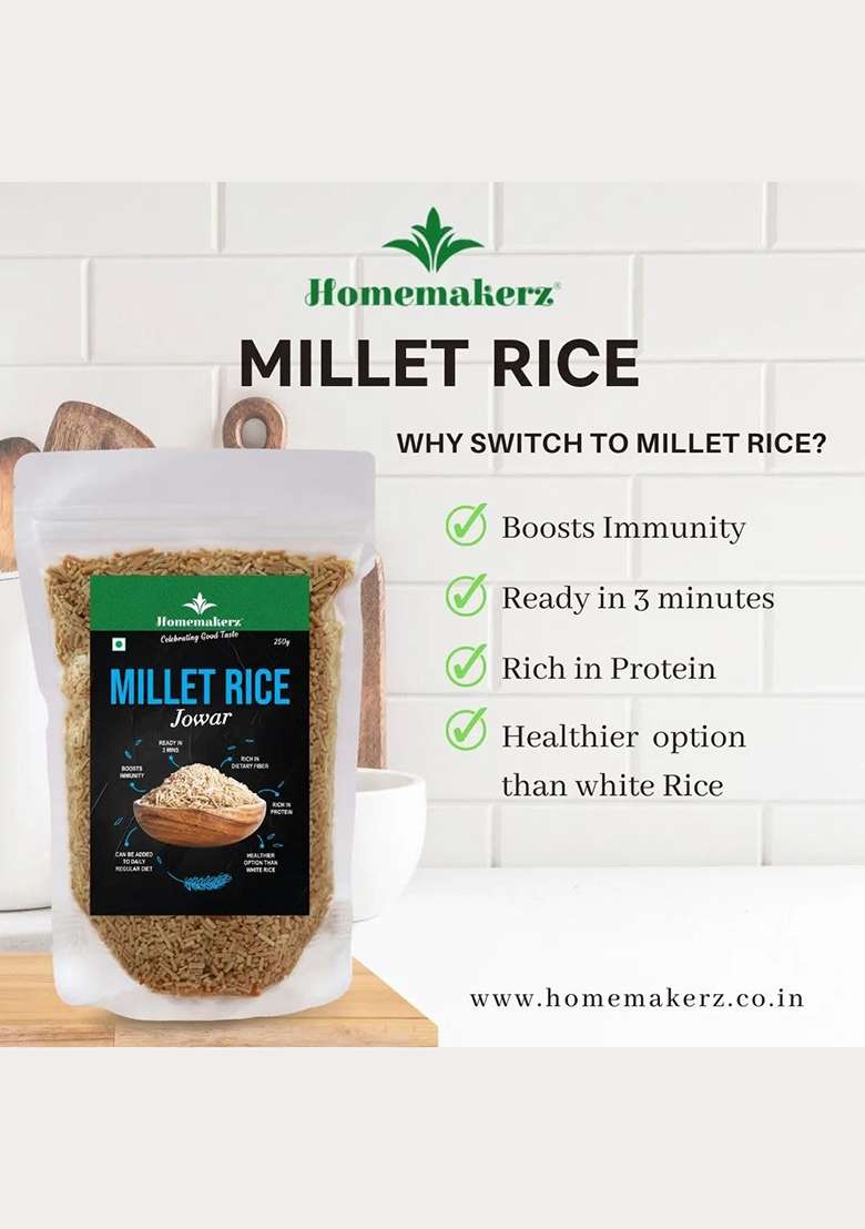 Homemakerz Jowar Millet Rice | Rich In Dietary Fiber | High In Protein | Ready In 3 Mins - 250 Gm - Indya
