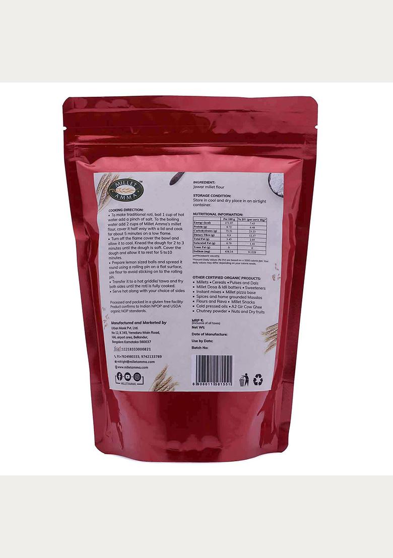 Millet Amma Certified Organic Jowar Millet Flour | 2 Kg (500Gms X 4 Packs) | Made With Unpolished Millet | (Sorghum , Jonna , Jola , Cholam ) | Healthy & High Fiber , Gluten Free | Suitable For Multiple Millet Recipes ( Roti , Cake)