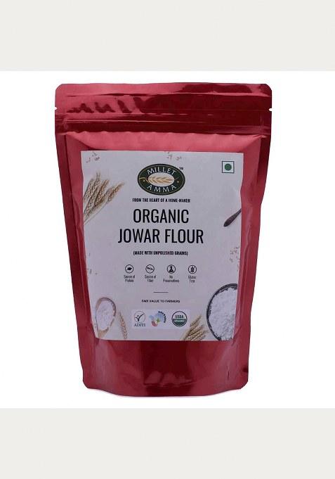 Millet Amma Certified Organic Jowar Millet Flour | 2 Kg (500Gms X 4 Packs) | Made With Unpolished Millet | (Sorghum , Jonna , Jola , Cholam ) | Healthy & High Fiber , Gluten Free | Suitable For Multiple Millet Recipes ( Roti , Cake)