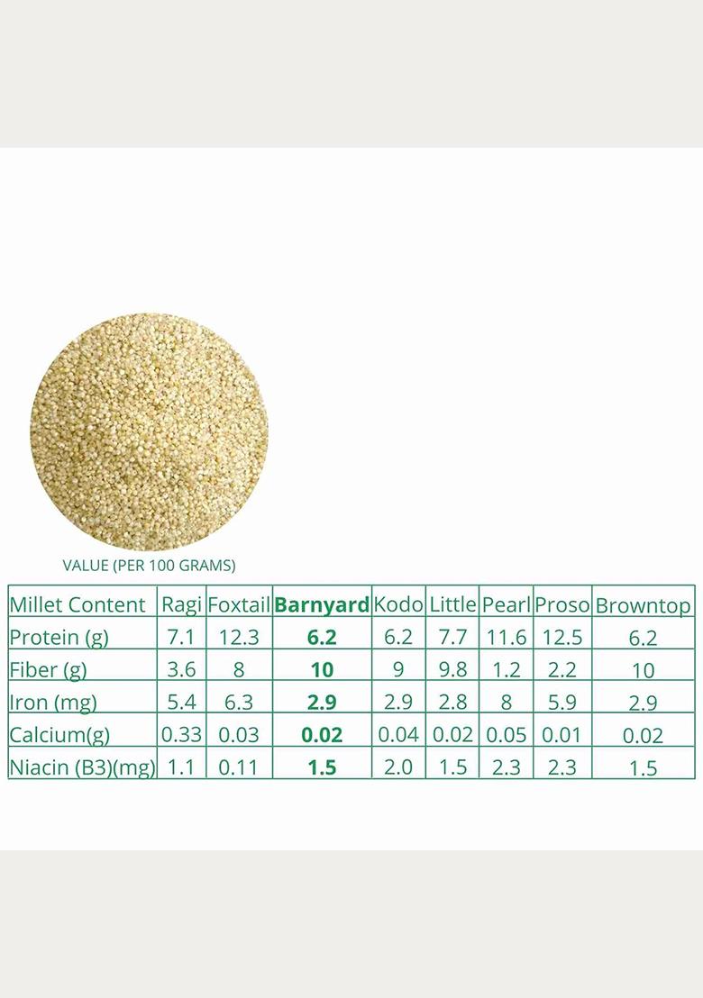 Millet Amma Certified Organic Barnyard Millet | 1 Kg (500G X 2 Packs) | Unpolished Barnyard Millet Grains | 100% Vegan & Gluten Free | Rich In Protein & More Fiber Than Rice |
