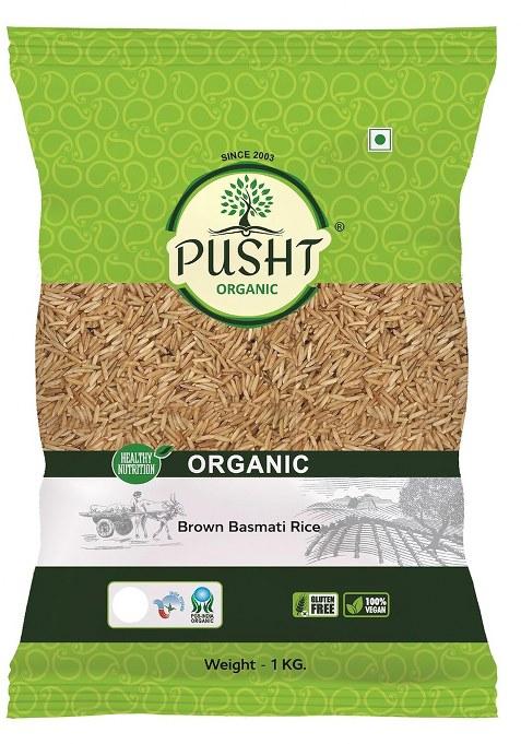 Pusht Organic Brown Basmati Rice | Long-Grain & Aromatic | High In Fibre & Low Gi | Unpolished & Gluten-Free | 1Kg