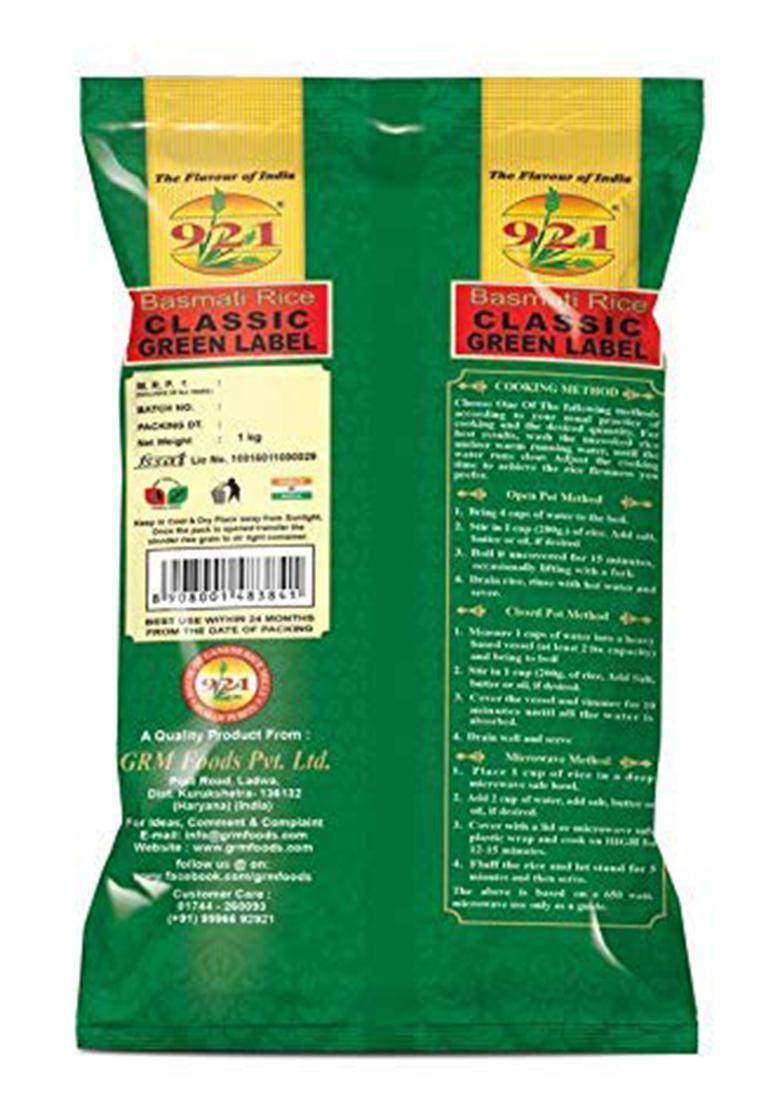 921 Classic Green Label Long Fine Grains Export Basmati Rice 5Kg
