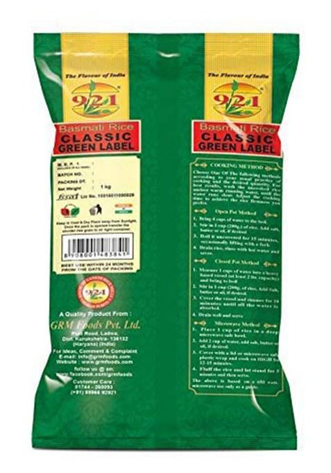 921 Classic Green Label Long Fine Grains Export Basmati Rice 5Kg