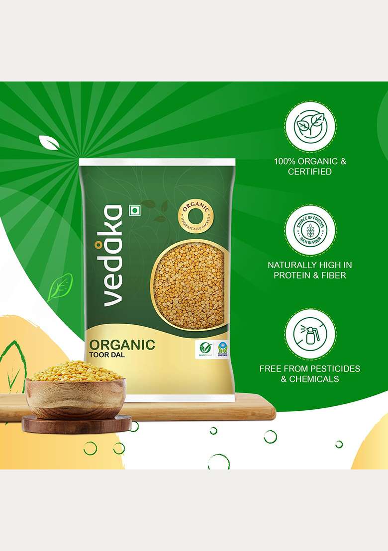 Vedaka Organic Toor Dal 500G | Arhar Dal | Naturally Rich Source Of Protein | Cholesterol Free & No Added Additives - Indya
