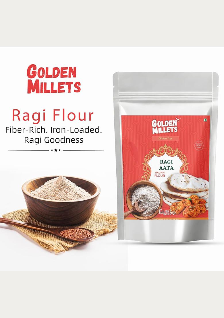 Golden Millets Ragi Atta 1Kg | Finger Millet Flour | 100% Whole Grain & Stone Ground | Natural, Gluten-Free Millet Aata | No Preservatives | Ideal For Rotis, Baking & Everyday Meals
