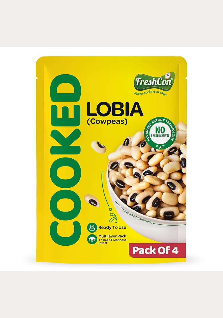 Freshcon Cooked Lobia | Cooked Chawali | Ready To Eat Black Eyed Beans | High Protein | No Preservatives | 4 Packs - Indya