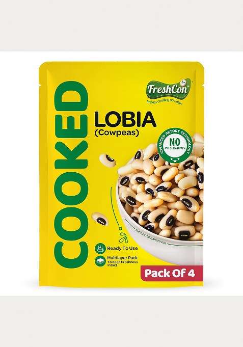 Freshcon Cooked Lobia | Cooked Chawali | Ready To Eat Black Eyed Beans | High Protein | No Preservatives | 4 Packs