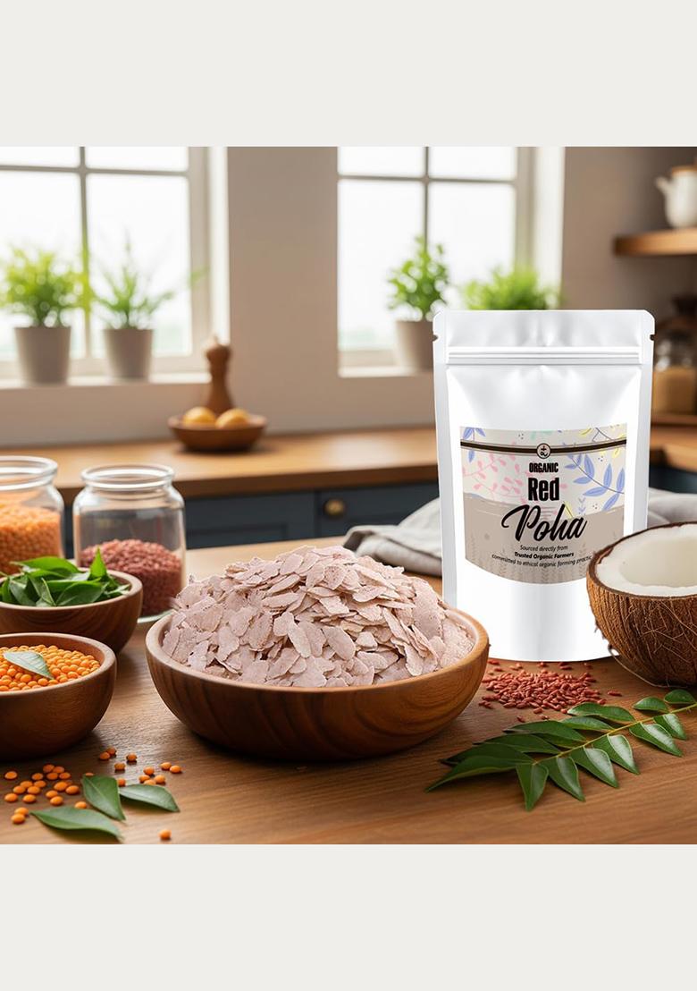 Rootz Organics Red Poha 450G| Unpolished Flattened Rice | Easily Digestible | Rich In Fibre & Iron| For Daily Home Cooked Meals