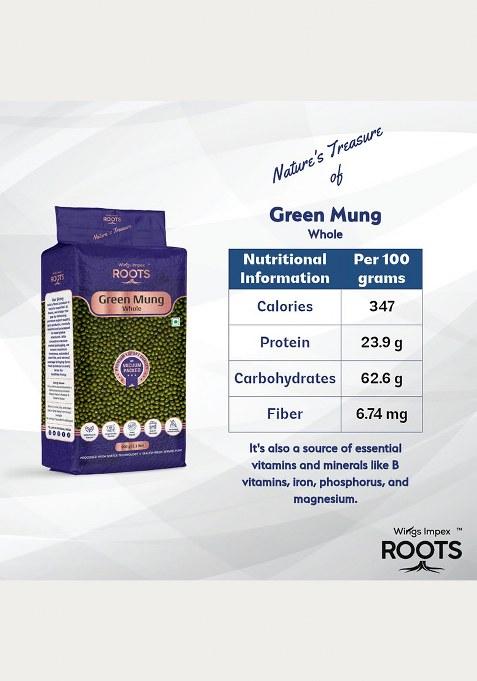 Roots Green Mung Whole 500 Gm | Premium Export Quality | Unpolished | Pesticide-Free | Preservative-Free | 100% Pure & Natural | Hygienically Vacuum Packed