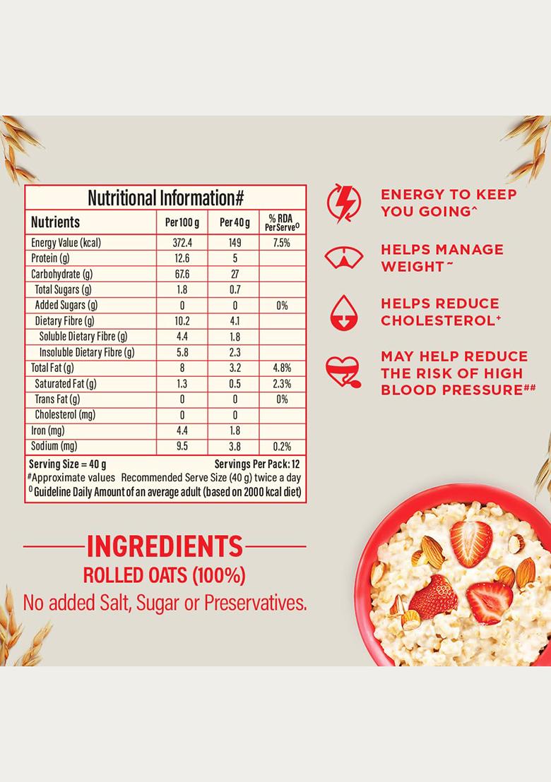 Bagrry'S White Oats 500Gm Box | Natural Whole Grain | High Soluble Fibre | Protein Goodness| Non Gmo | Breakfast Cereal | Instant Oats