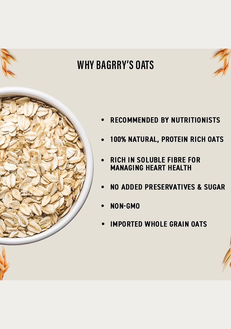 Bagrry'S White Oats 500Gm Box | Natural Whole Grain | High Soluble Fibre | Protein Goodness| Non Gmo | Breakfast Cereal | Instant Oats