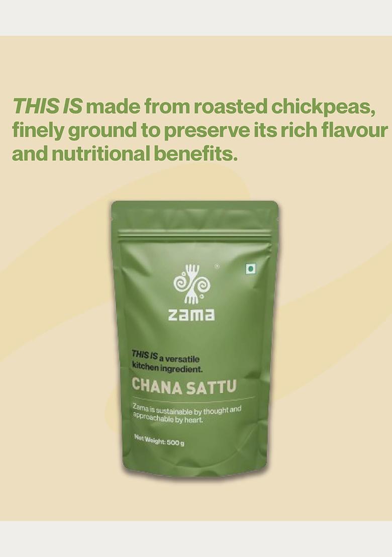 Zama Organics Chana Sattu 500G | Roasted Gram Flour | Chana Sattu Powder | Pure Natural Sattu Powder