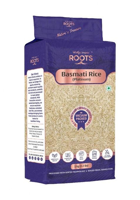 Roots Platinum Basmati Rice 1 Kg | Long Grain Aromatic | Premium Export Quality | Vacuum Packed | Aged Rice | Pesticides Free | Preservatives Free | 100% Pure & Natural