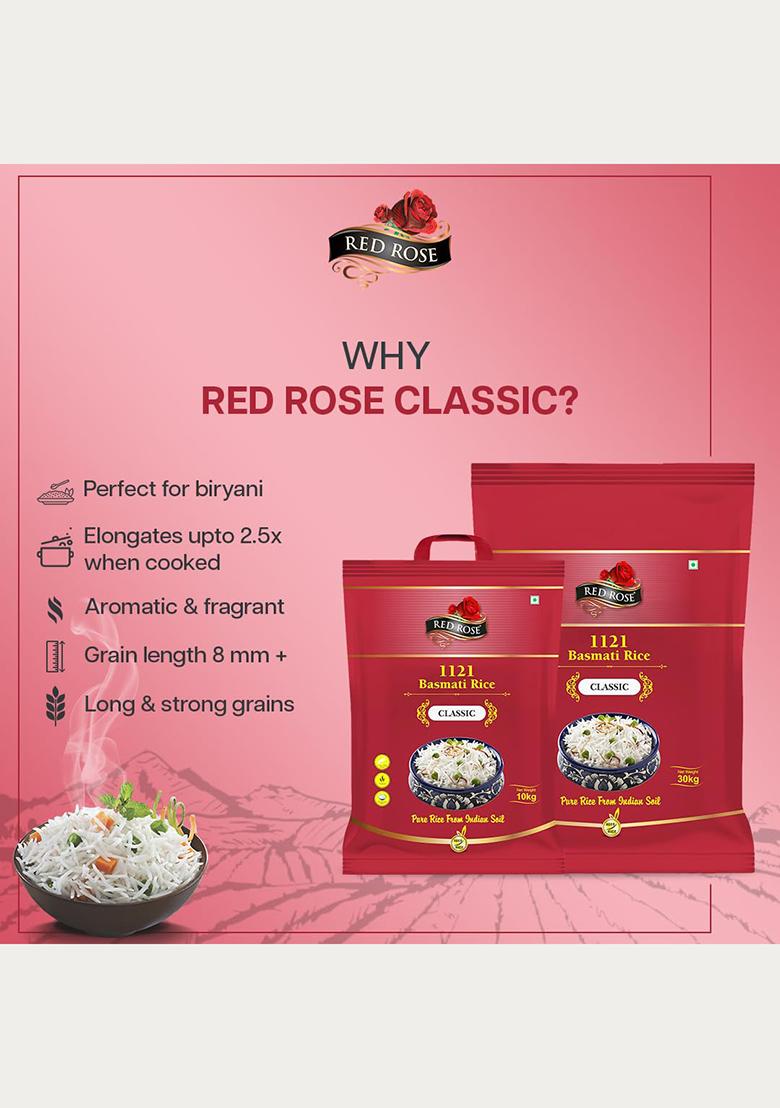 Red Rose Classic Basmati Rice 1Kg, Perfectly Aged, Rich Aroma, Best Indian Basmati Rice
