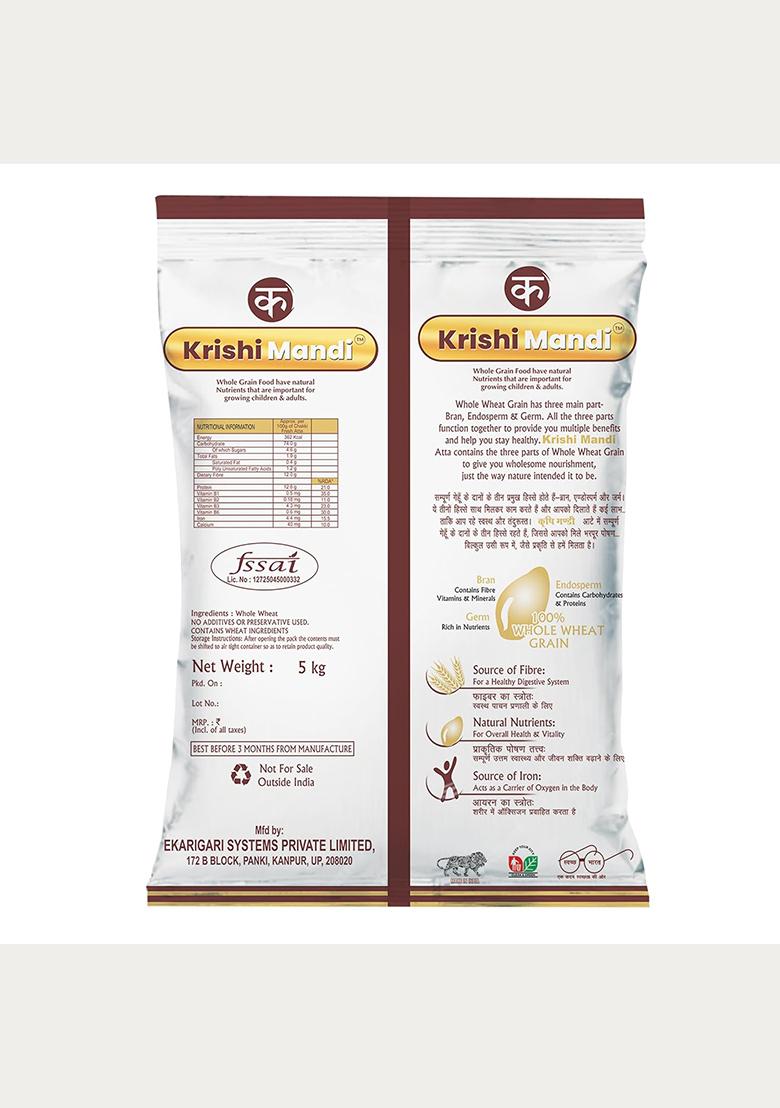 Krishi Mandi Chakki Atta 10Kg | Whole Wheat Flour | Soft Rotis | High Fibre, No Preservatives | Freshly Packed